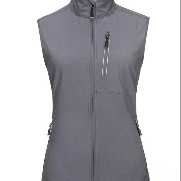 Women's Windproof Vest Outerwear Gray 6 Pockets & Reflective Design Size Large - Picture 2 of 16